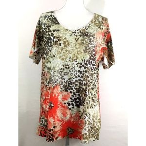 Lane Bryant top SZ 14/16 brown orange bling (H959)